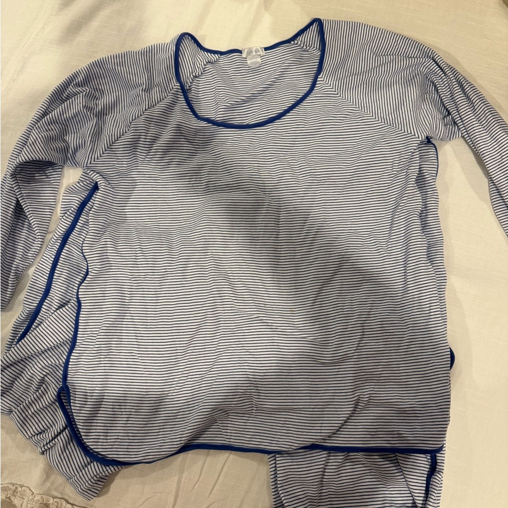 Blue and White Striped 3/4 Sleeve Lake pajama pant set size XL